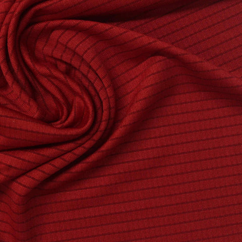 Red Horizontal-Stripe Jersey Knit, Polyester, 150 gsm
