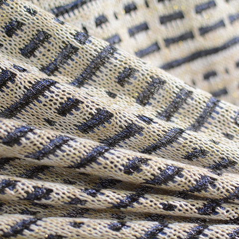 Light Beige Horizontal-Band Interlock Knit, Metallic