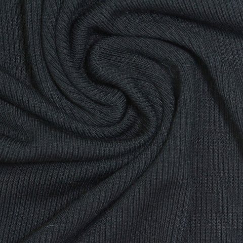 Viscose Stretch Rib Knit Fabric, 280 gsm, 125 cm — Black