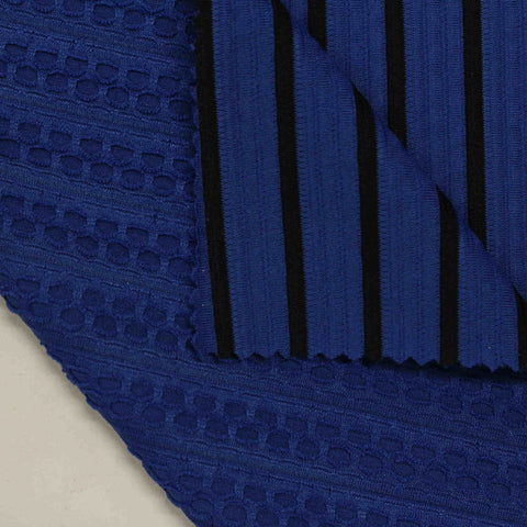 Blue Vertical-Stripe Interlock Knit, Polyester