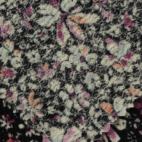 Cream Floral Warp Knit, Polyester
