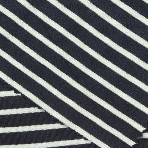 Navy Horizontal-Stripe Ponte Knit, Viscose-Poly, 270 gsm