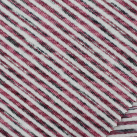 White Horizontal-Stripe Rib Knit, Polyester, 130 gsm