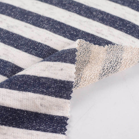 Navy Horizontal-Stripe French Terry, Cotton-Poly, 289 gsm