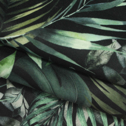 Green Tropical-Leaf Ponte Knit, Polyester