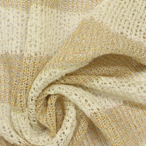Cream Horizontal-Stripe Chunky Knit, Poly-Viscose, 197 gsm