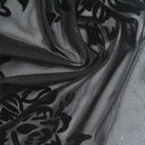 Bold Floral Flocked Polyester Stretch Mesh Fabric, 118 gsm, 160 cm — Black — photo 2