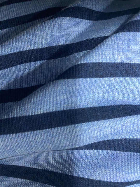Navy Horizontal-Stripe French Terry, Poly-Cotton, 238 gsm