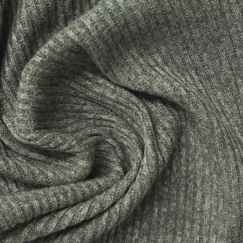 Heather Grey Marl Rib Knit, Poly-Viscose, 230 gsm