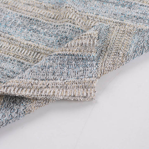 Marled Blue Horizontal-Stripe Chunky Knit, Poly-Viscose