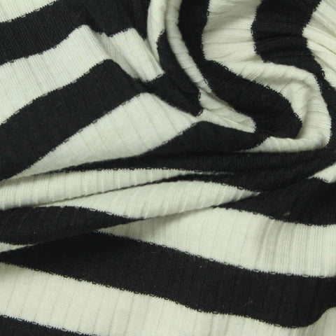 Black Horizontal-Stripe Rib Knit, Polyester, 215 gsm