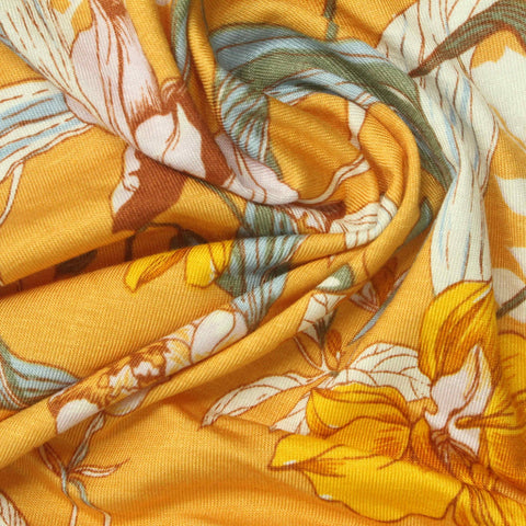 Yellow Floral Jersey Knit, Viscose, 170 gsm