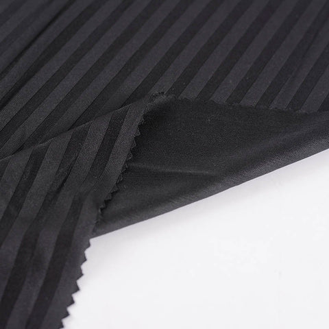 Black Vertical-Stripe Rib Knit, Polyester, 180 gsm