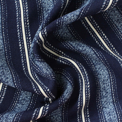 Dark Blue Vertical-Stripe Linen-Look, Polyester
