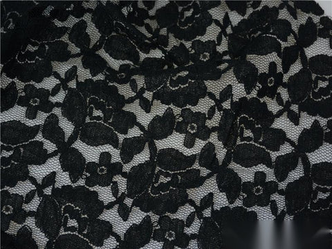 Black Floral Lace, Cotton-Nylon, 140 gsm, 150 cm