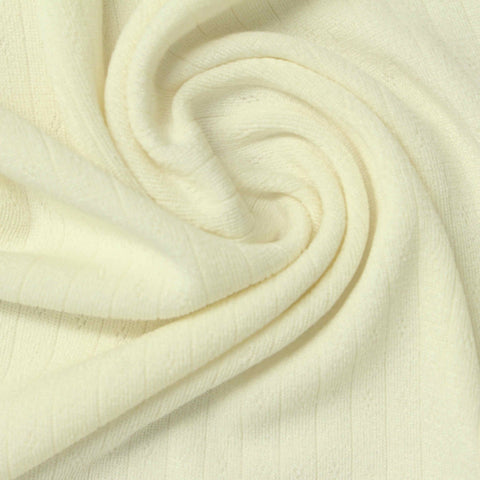 Cream Vertical-Stripe Pointelle Knit, Polyester, 270 gsm