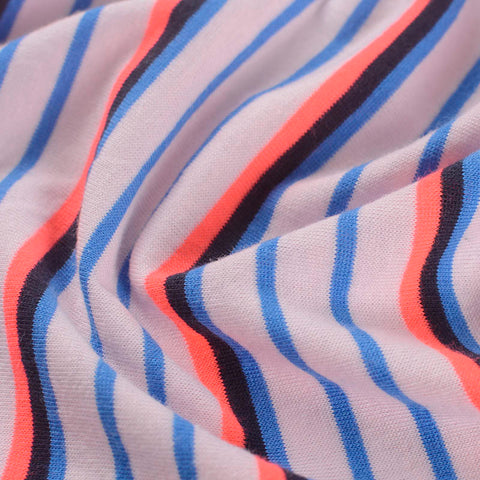 Blue Horizontal-Stripe Jersey Knit, Cotton-Poly, 153 gsm