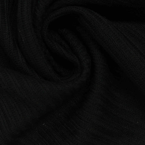 Striped Polyester Cotton Rib Knit Fabric, 200 gsm, 200 cm — Black