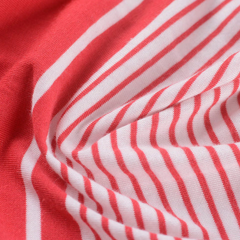 Red Vertical-Stripe Jersey Knit, Cotton-Modal