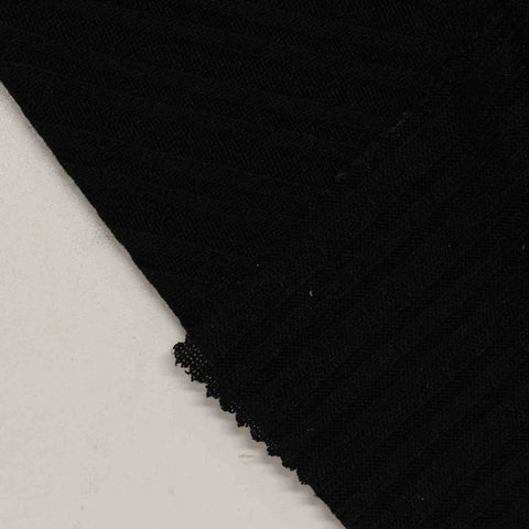 Viscose Polyester Stretch Rib Knit Fabric, 189 gsm, 165 cm — Black