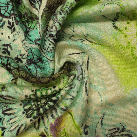 Green Bold-Floral Jersey Knit, Viscose, 270 gsm