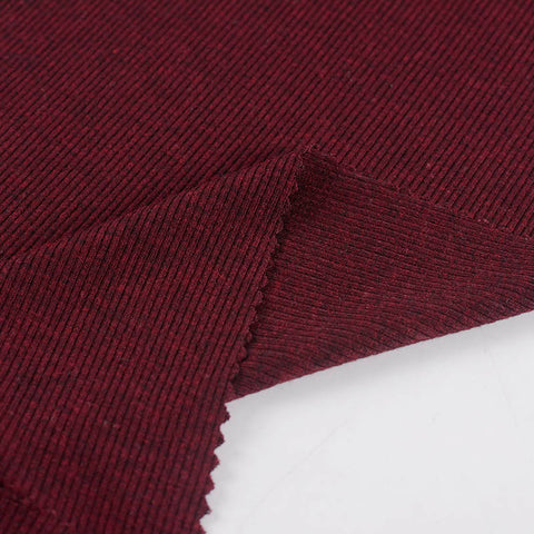 Dark Red Marl Rib Knit, Viscose, 165 gsm