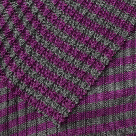 Purple Horizontal-Stripe Rib Knit, Polyester, 253 gsm