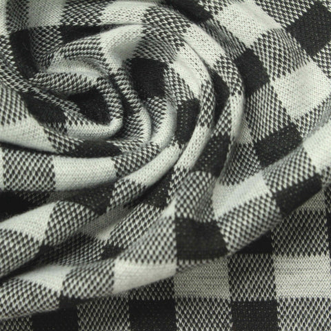 Black Check Interlock Knit, Polyester, 265 gsm