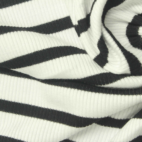 Black Horizontal-Stripe Rib Knit, Viscose, 238 gsm