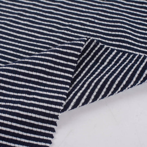 Navy Vertical-Stripe Rib Knit, Poly-Cotton