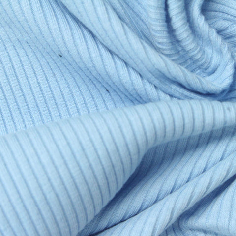 Cotton Polyester Stretch Rib Knit Fabric, 220 gsm, 130 cm — Blue