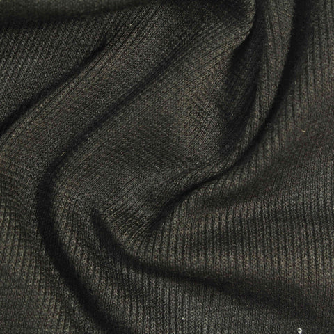 Dark Grey Marl Rib Knit, Polyester, 240 gsm, 170 cm