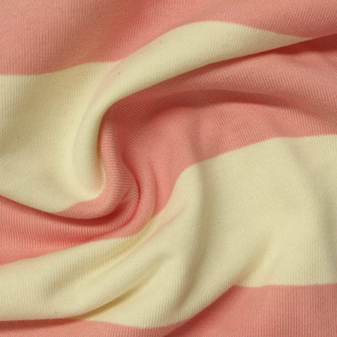 Pink Horizontal-Stripe French Terry, Poly-Cotton, 280 gsm