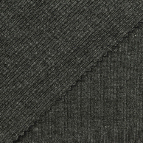 Dark Grey Marl Rib Knit, Poly-Viscose, 250 gsm