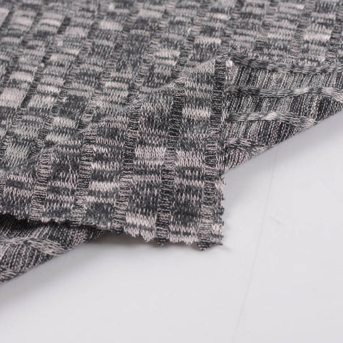 Dark Grey Heathered-Marl Rib Knit, Poly-Viscose, 181 gsm