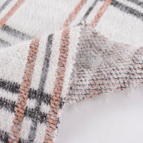 Off-White Plaid Interlock Knit, Nylon-Poly