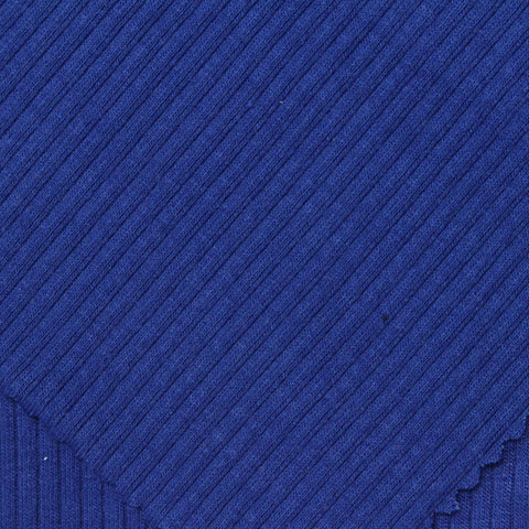Polyester Viscose Stretch Rib Knit Fabric, 270 gsm, 145 cm — Blue