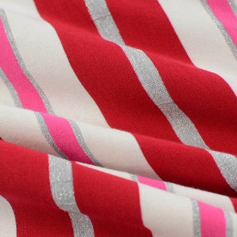 Red Glitter-Stripe Jersey Knit, Cotton