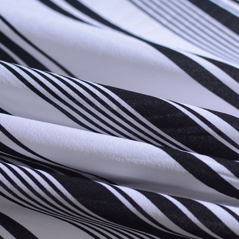 Black Vertical-Stripe Linen-Look, Polyester