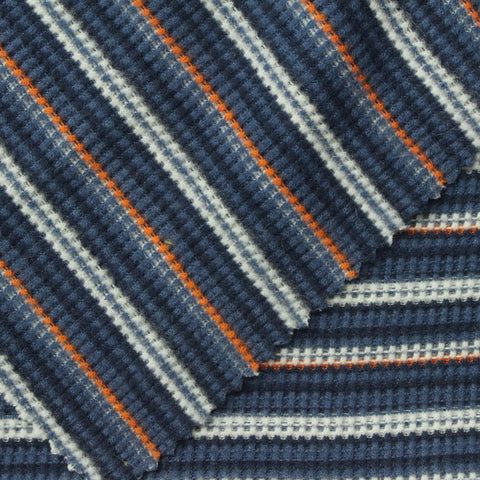 Navy Horizontal-Stripe Waffle Knit, Viscose-Poly