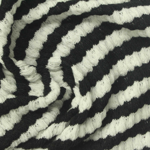 Black Horizontal-Stripe Jacquard, Cotton-Poly, 253 gsm
