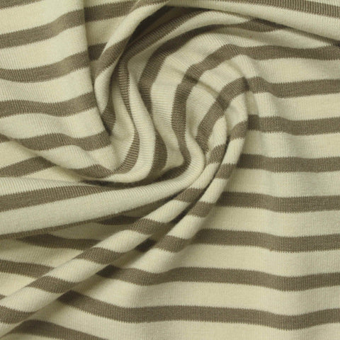 Cream Horizontal-Stripe Jersey Knit, Poly-Viscose, 190 gsm