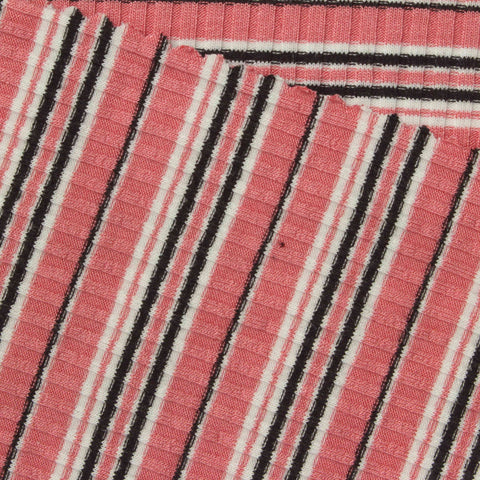 Pink Horizontal-Stripe Rib Knit, Viscose-Poly, 210 gsm