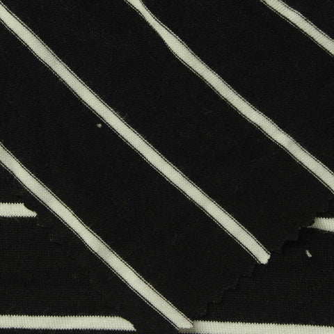 White Horizontal-Stripe Jersey Knit, Viscose, 185 gsm