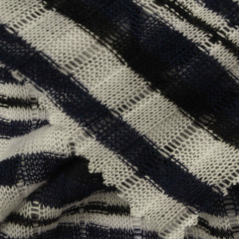 Navy Horizontal-Stripe Rib Knit, Polyester, 120 gsm