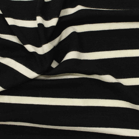 Black Horizontal-Stripe Jersey Knit, Viscose, 160 gsm, 160 cm