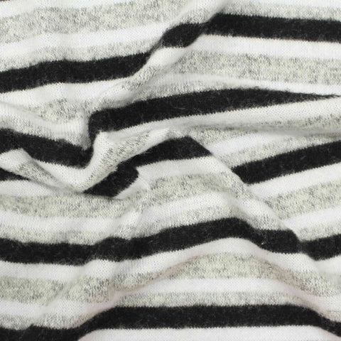 White Horizontal-Stripe Chunky Knit, Viscose-Poly, 199 gsm