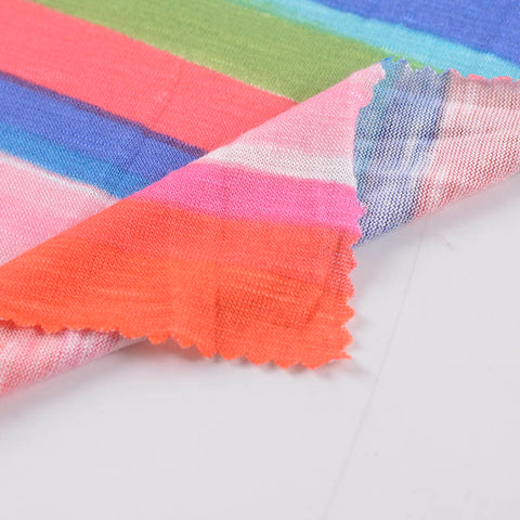 Red Horizontal-Stripe Knit, Viscose, 150 gsm