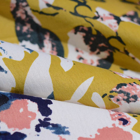 Yellow Bold-Floral Sateen, Cotton-Poly