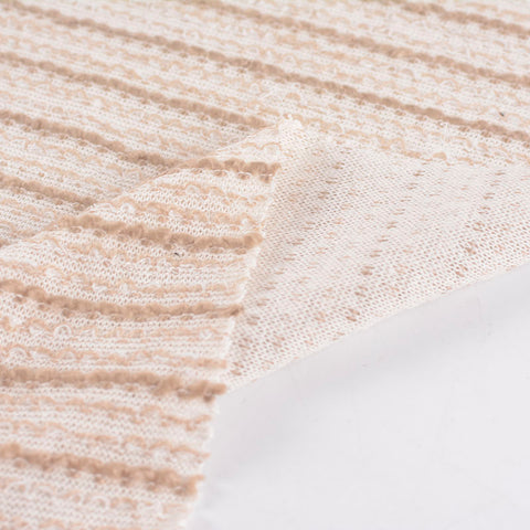 Striped Acrylic Polyester Blend Knit Fabric, 216 gsm, 150 cm — White
